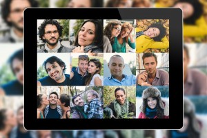 Many people portrait on a tablet screen